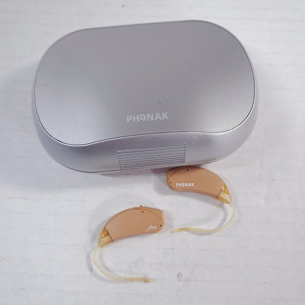 Phonak‎ Art Microsavia 100 DSZ Hearing Aids left right beige with case FOR PARTS